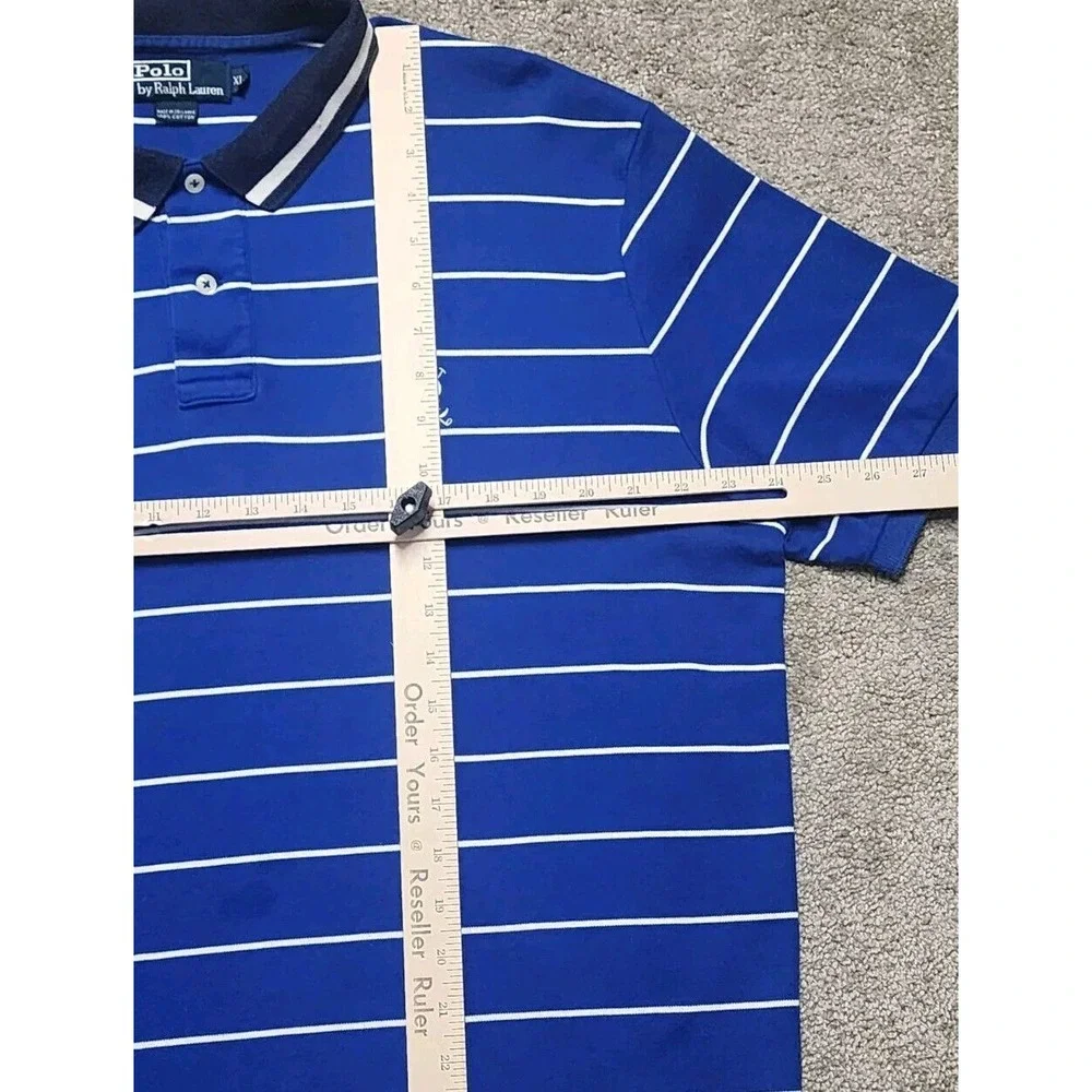 Vintage Polo‎ Ralph Lauren Pique Polo Shirt Mens XL Blue Striped RL Polo Logo
